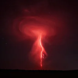 red sprites in atmosphere, night, unsettling photo