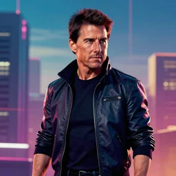 cyberpunk tom cruise, sharp lines, digital, artstation, colored in