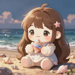 cute fumo plush of the girl who loves to collect seashells at the seashore, anime girl