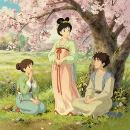 tang dynasty, spring, in the style of studio ghibli, j. c. leyendecker, greg rutkowski, artem