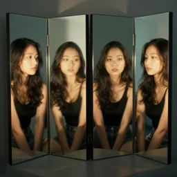 4 recursive mirrors standing in front of each other refracting each other, 4 k, detailed photo, natural lighting, cinematic lighting, global illumination