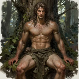 god of the forest, 30 years old, rugged, male, gorgeous, detailed face face face face, amazing, thighs thighs thighs thighs, muscular, intricate, highly detailed, digital painting, artstation, concept art, sharp focus, illustration, art by greg rutkowski and alphonse mucha