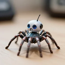 high quality presentation photo of a cute miniature robot spider, photography 4k f1.8 anamorphic bokeh 4k Canon Nikon