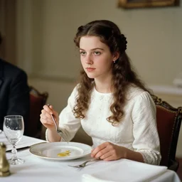 a historical photo of young beautiful ( queen margherita of italy )!!!, sitting at a ( long table )!!! eating a pizza margherita together with a young and beautiful ( sophia loren )!!!, right angled view, smooth lighting, masterpiece, timeless, genious composition