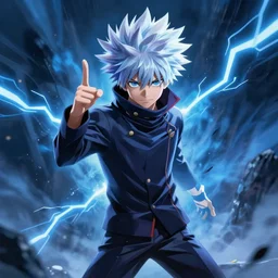 killua zoldyck made by zdzisław beksinski, thunderstorm, lighting, blue, pose, 8 k, detailed, high quality, 8 k, spiky hair
