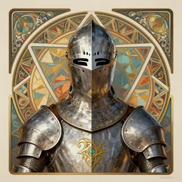Beautiful and playful medieval knight portrait, art nouveau, fantasy, intricate triangular designs, elegant, highly detailed, sharp focus, art by Artgerm and Greg Rutkowski and WLOP