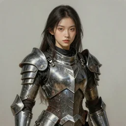 a photorealistic painting of an attractive young girl, partially clothed in thick metal-plated battle armor, olive skin, long dark hair, beautiful bone structure, symmetric facial features, perfect eyes, intricate, elegant, natural posture, digital painting, concept art, finely detailed, illustration, sharp focus, minimal artifacts, from Metal Gear, by Greg Rutkowski, in the style of Ruan Jia and Mandy Jurgens and Artgerm and William-Adolphe Bouguerea, trending on Artstation, award winning