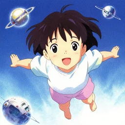 dithered portrait of a young girl floating in space, colorful, cute face by mai yoneyama, yoshinari yoh, makoto shinkai, katsura masakazu, dynamic pose, mads berg, ( kyoani ), rounded eyes, illustration, anime poster, anime visual, halftone shading