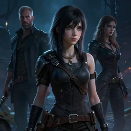 a girl from final fantasy live action, movie still from the walking dead, evocative, mystical night, sharp focus, very very very very detailed, award winning, masterpiece digital painting by greg rutkowski, alex grey, marc adamus, beautiful dramatic lighting, artstation, 4 k wallpaper, style by peter deligdisch, peterdraws