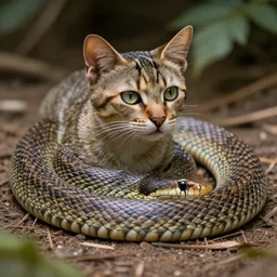 a feline snake - cat - hybrid, reptile animal photography