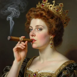 portrait of the queen of thornes smoking a cigar, intricate, elegant, highly detailed, ray tracing, digital painting, artstation, concept art, smooth, sharp focus, illustration, art by artgerm and greg rutkowski and alphonse mucha, 8 k
