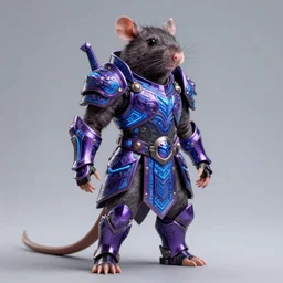 realistic rat warrior, full body, intricate and ornate purple and blue neon armor, trending on artstation, 4 k, hyperrealistic, high details, unreal engine 5 by artgerm