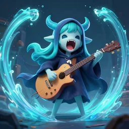 cyan cute spirit axie pet, screaming banshee, acoustic waves, fantasy, style artstation, style greg rutkowsk, octane render, unreal engine 6, epic game graphics, fantasy, conceptual art, ray tracing