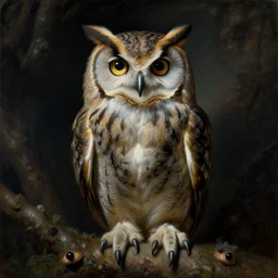 a painting of singular owl of nightmares by gustav moreau, jean delville and  Gaston Bussiere