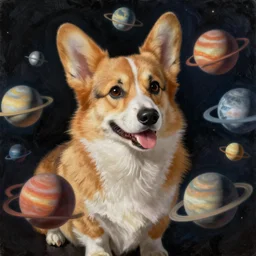 all of the planets revolving around a giant Corgi, beautiful, oil on canvas, intricate, 8k highly professionally detailed, HDR, CGsociety