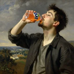 tracer drinking fanta, by rembrandt