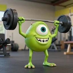 mike wazowski lifting weights at the gym