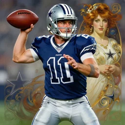 Barry Manilow playing Football as the quarterback of the Dallas Cowboys, intricate, elegant, highly detailed, digital painting, artstation, concept art, smooth, sharp focus, illustration, art by artgerm and greg rutkowski and alphonse mucha