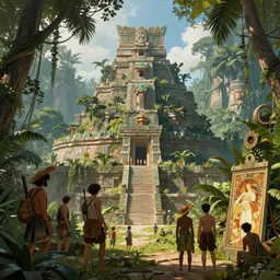 a expressive landscape of mayan ancient jungle, artstation, award - winning realistic sci - fi concept art by jim burns and greg rutkowski, beksinski, a realism masterpiece, expressive color palette, james gilleard, bruegel, alphonse mucha, and yoshitaka amano
