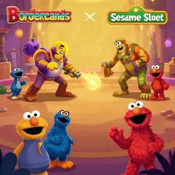 screenshot of borderlands and sesame street crossover game, boss battle