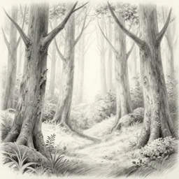 pencil sketch of forest, fantasy