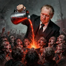 horror art detailed yeltsin pours red - hot lead down the throats of millions of sinners