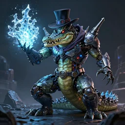 a portrait of a evil cybernetic crocodile magician releasing ice spell, cyberpunk concept art, trending on artstation, highly detailed, intricate, sharp focus, digital art, 8 k