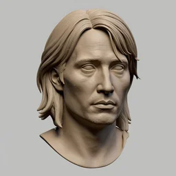 zbrush sculpture of a realistic portrait of mads mikkelsen as a pirate, likeness, high quality, clay render, ambient occlusion, anatomy, human face