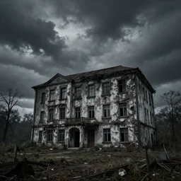 a building in a landscape, terrifying