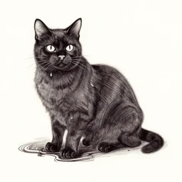 dark ink sketch melting cat