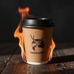 cardboard coffee cup on fire