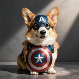corgi dressed as captain america, illustration