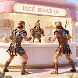 roman gladiators attacking an ice cream parlor