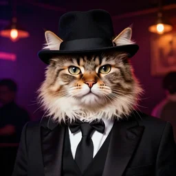 of a gangster guy with the head of a british longhair cat in the night club, by greg rutkowski