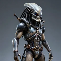 the predator in the style of liquid terminator, the predator is an alien hunter made of liquid chrome that can change shape at will, it has never been defeated in single combat