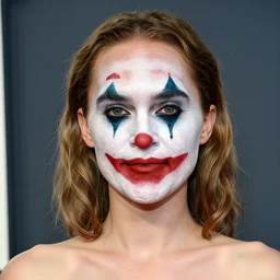 Natalie Portman in clown makeup, award winning, 4k, DSLR photo