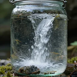 waterfall in a jar, 4k detailed hyperrealistic photography