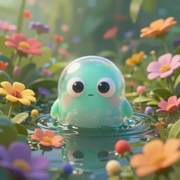 colourful murky nature with cute bubble creatures big two eyes appearing from the flowers in water, in the style of craola, shallow depth of field, highly detailed, digital painting, trending artstation, concept art, illustration, cinematic lighting, vibrant colors, photorealism, epic, octane render