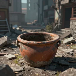 a pot in a ruined city, stylized, artgerm, artstation, hd, cgsociety, cgi, realistic, dramatic, cinematic, artistic, trending, detailed