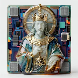 ( ( god king of ai art ) ), by rene lalique, highly detailed, by william - adolphe bouguerea, ( ( mutually assured digital destruction ) ) by gustav klimpt, cpu gpu wafer, glitch art, notan, asymmetric composition