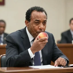 courtroom sketch of danny devito eating a peach, high quality, high resolution