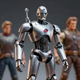 extreme close - up of action figures futuristic cyborg tin man from the wiz buck rogers dune the movie, 4 k, highly detailed, award winning, look at all that detail!