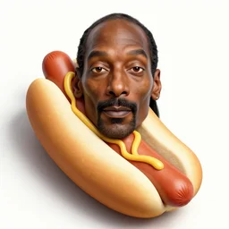 snoop dogg's face in the shape of a hot dog,