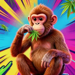 a drug psa with monkey who high with marijuana, pop art, digiral art, highly rendered, octane rendered, 2 d style, colorful, colorama