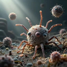 Microscopic organisms in the style of William Latham Mutator, digital art