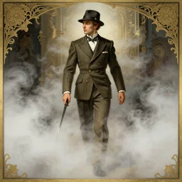 A telemarketer walking out of of misty steam clouds, intricate, elegant, highly detailed, donato giancola, Joseph Christian Leyendecker, WLOP, Boris Vallejo, Artgerm