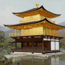 raijin striking kinkaku - ji. oil painting. realistic.