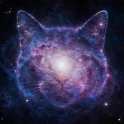 celestial epic vibrant cinematic fantasy space image of a sparkling ethereal oceanic silky cosmic universe with a galaxy cat face made from the stars, celestial cosmos, nasa photos, artstation