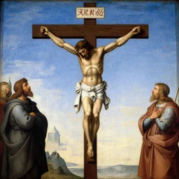 crucifixion of barbie, medieval painting, titian painting, late renaissance painting