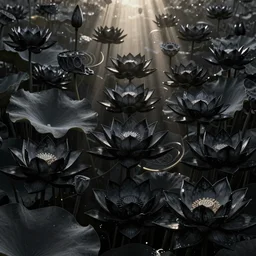a beautiful and detailed picture of a field of black lotus flowers with petals in a fibonacci sequence, in the style of magic the gathering, highly detailed, digital painting, god rays, volumetric lighting, octane render, 4 k resolution, art by adam paquette and johann bodin and jason rainville